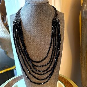 NWT Elegant Black Beaded Necklace & Matching Earrings Set